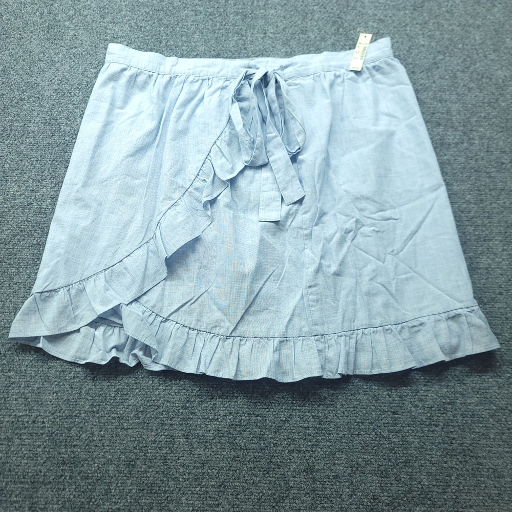 Madewell Ruffle Wrap Mini Skirt Light Blue Cotton G4957 Size 14 NWT